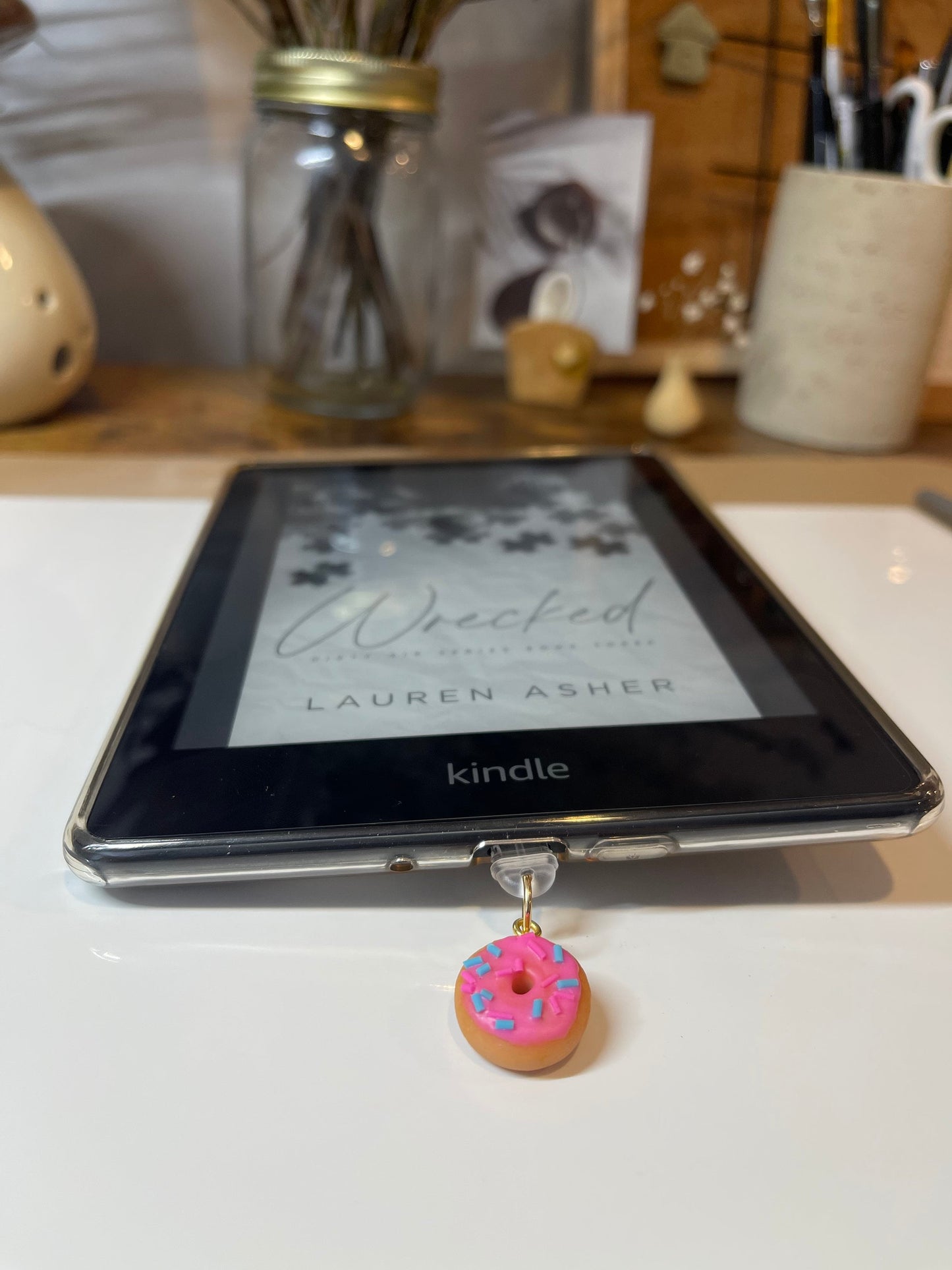 Strawberry frosted Donut Kindle charm