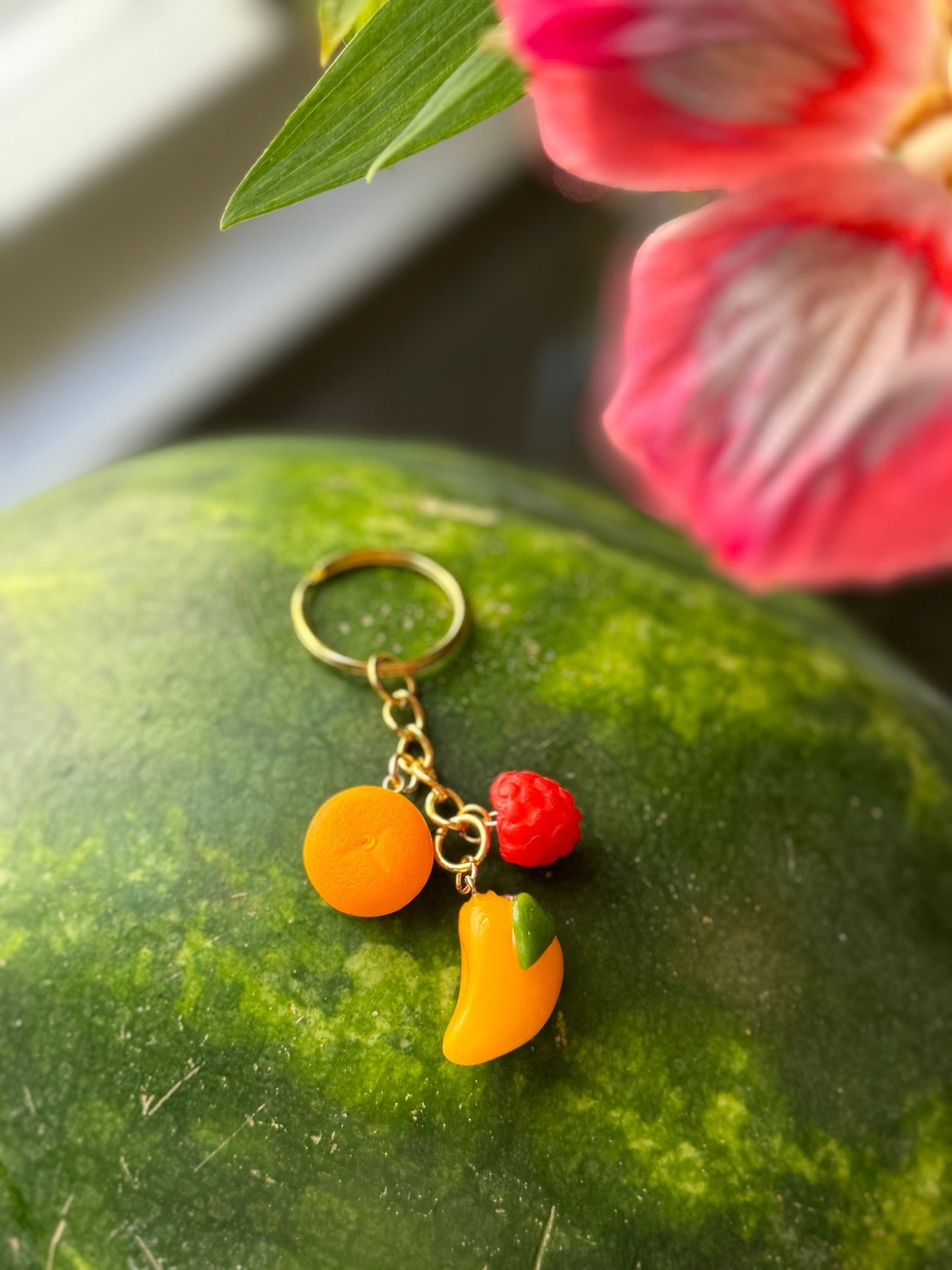 Mango Tangerine, Raspberry Bag Charm/ Keychain